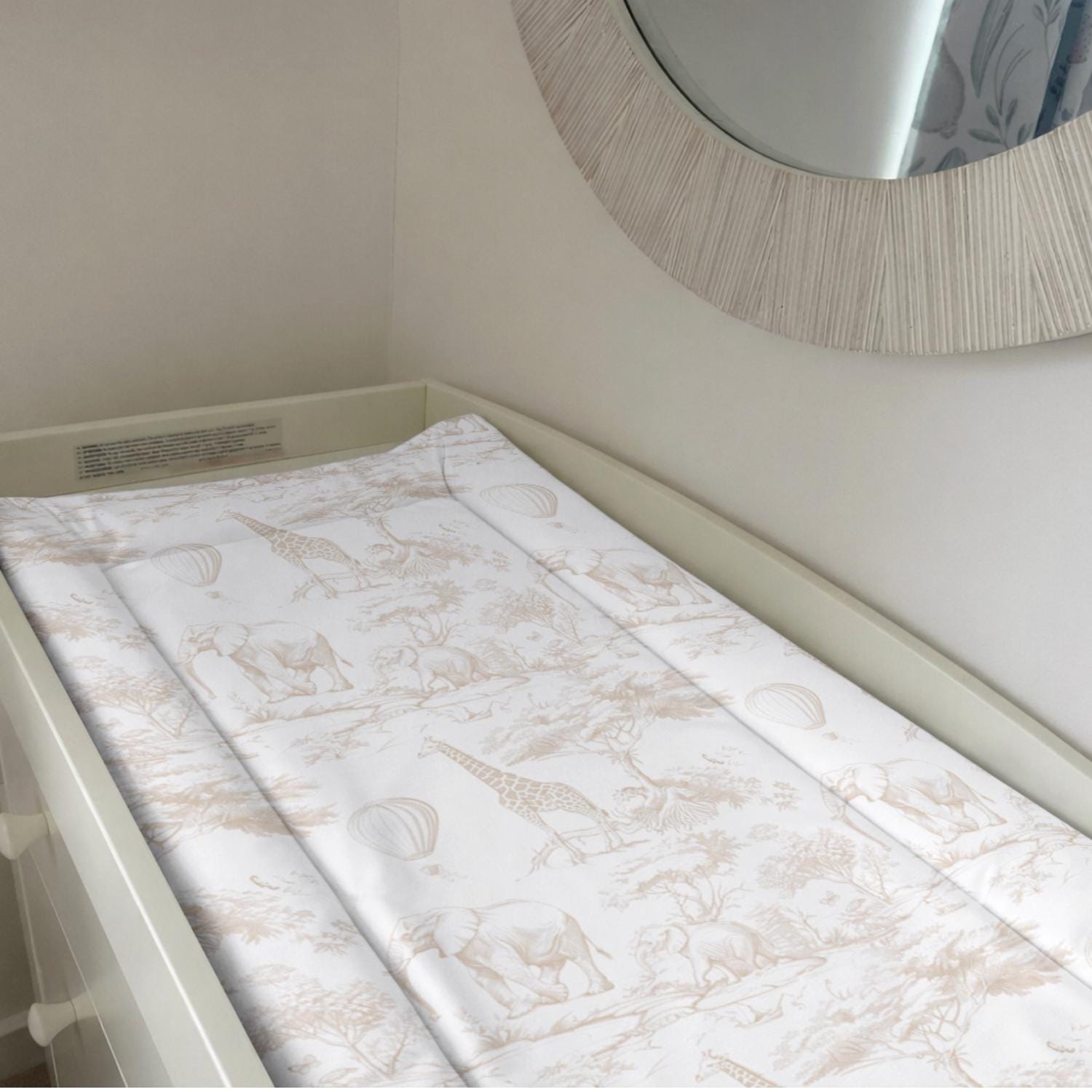Chinoiserie Toile de Jouy Safari, Beige - Baby Changing Mat