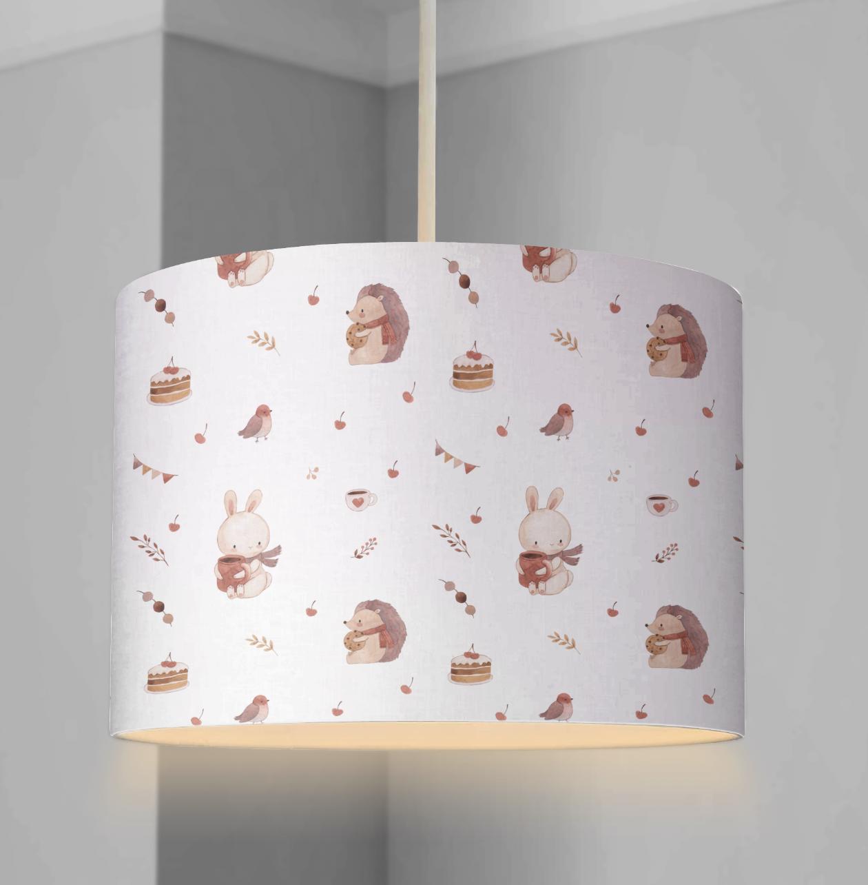 LAMPSHADE - Woodland - Animals & Cake, Lampshade or Table lampshade - Childrens Room Lampshade - Round Lampshade