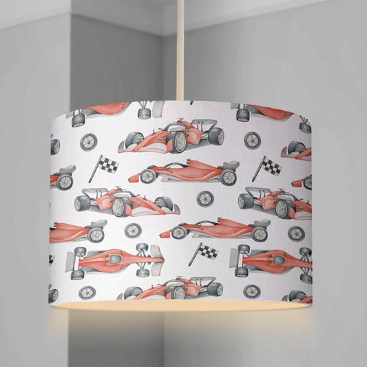 LAMPSHADE - Red Race Cars, Lampshade or Table lampshade - Childrens Room Lampshade - Round Lampshade