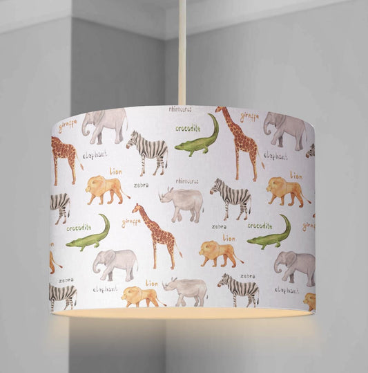 LAMPSHADE - Safari - Animals ABC, Lampshade or Table lampshade - Childrens Room Lampshade - Round Lampshade