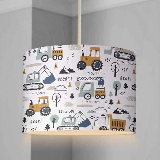 LAMPSHADE - Nursery Trucks and Diggers, Lampshade or Table lampshade - Childrens Room Lampshade - Round Lampshade