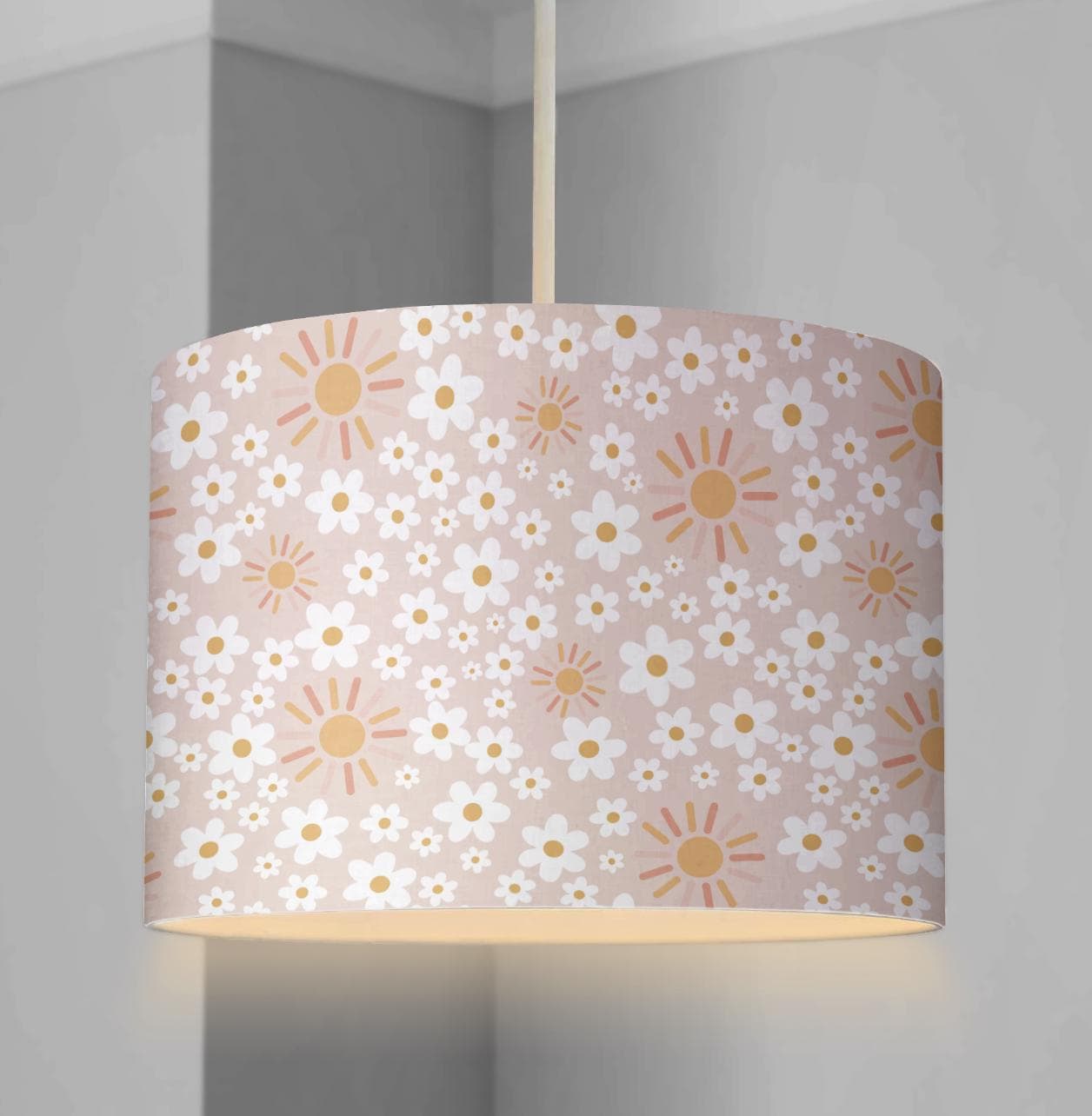 LAMPSHADE - Nursery Sun & Daisy, Lampshade or Table lampshade - Childrens Room Lampshade - Round Lampshade