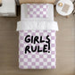 BEDDING - Checkered Girls Rule! Purple, Duvet Cover set, Fitted Sheets, Pillow Case, Modern Colourful Watercolour Kids Bedding