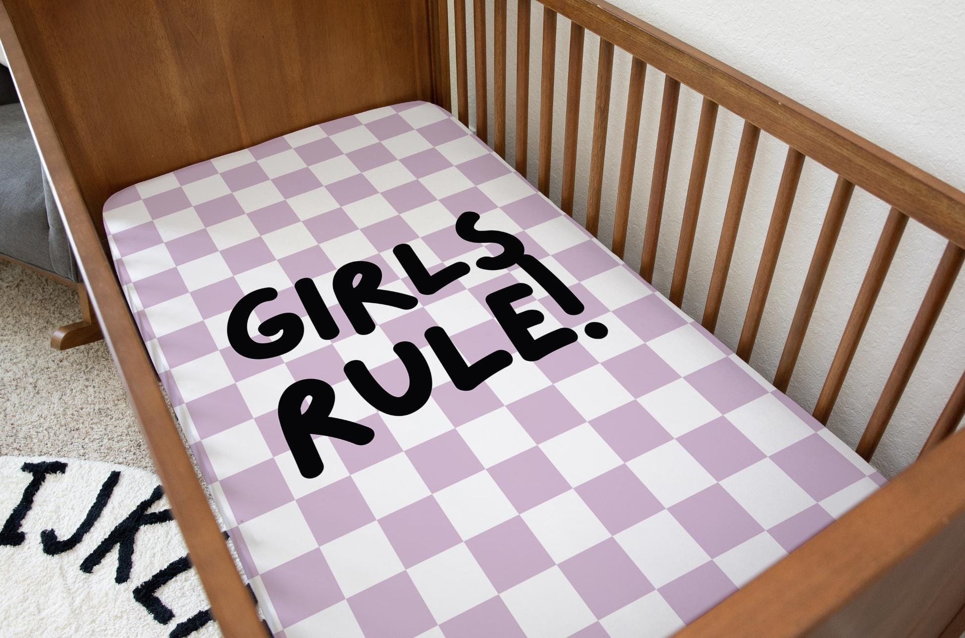 BEDDING - Checkered Girls Rule! Purple, Duvet Cover set, Fitted Sheets, Pillow Case, Modern Colourful Watercolour Kids Bedding