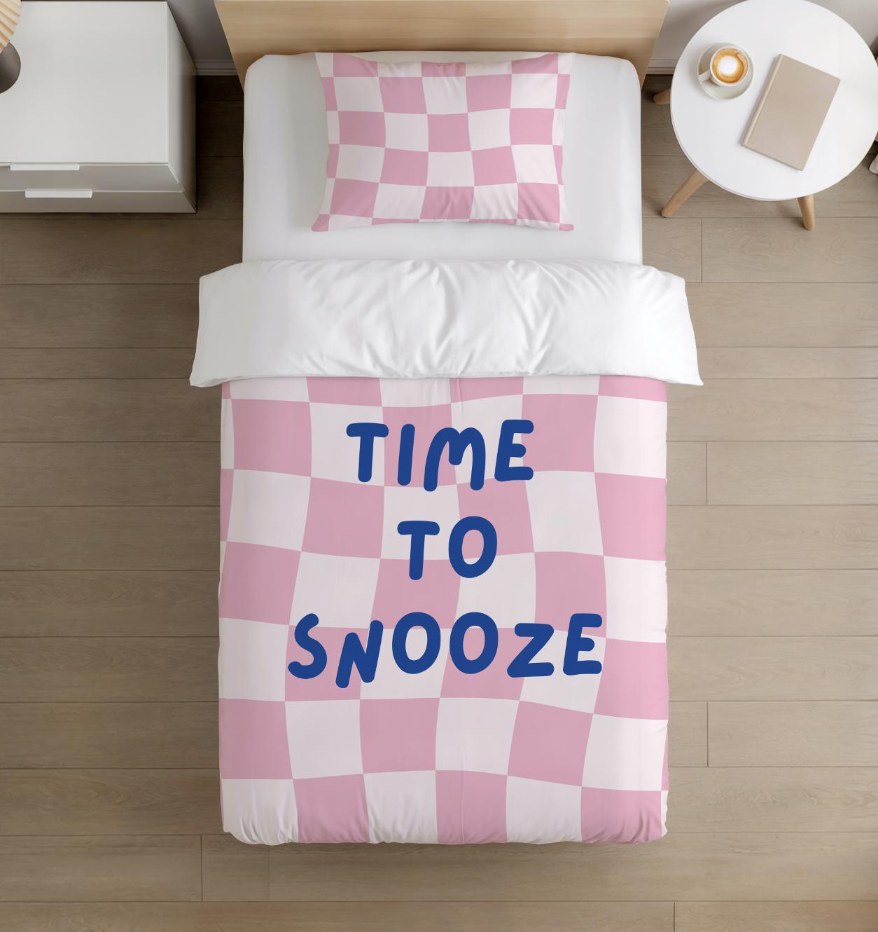 BEDDING - Checkered 'Time To Snooze' Pink/Baby Pink, Duvet Cover set, Fitted Sheets, Pillow Case, Modern Colourful Kids Bedding, Wavy