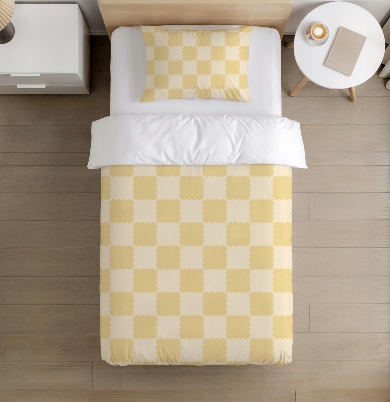 BEDDING - Checkered - Yellow & Light Yellow, Duvet Cover set, Fitted Sheets, Pillow Case, Modern Colourful Kids Bedding,