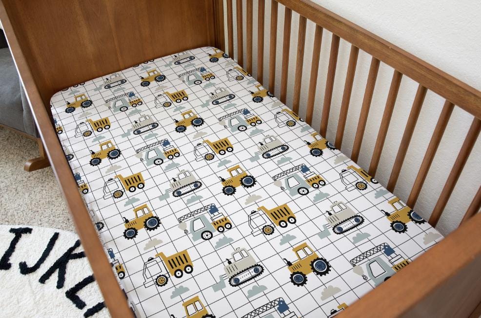 BEDDING - Trucks and Diggers - Grid, Duvet Cover set, Fitted Sheets, Pillow Case, Modern Colourful Kids Bedding