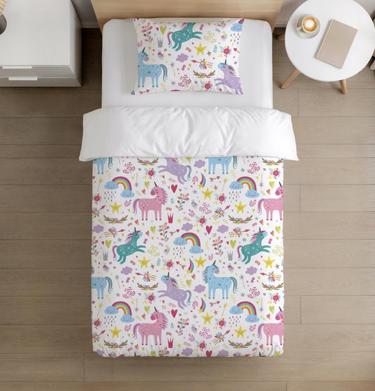 BEDDING - Unicorn - Colourful, Duvet Cover set, Fitted Sheets, Pillow Case, Modern Colourful Kids Bedding