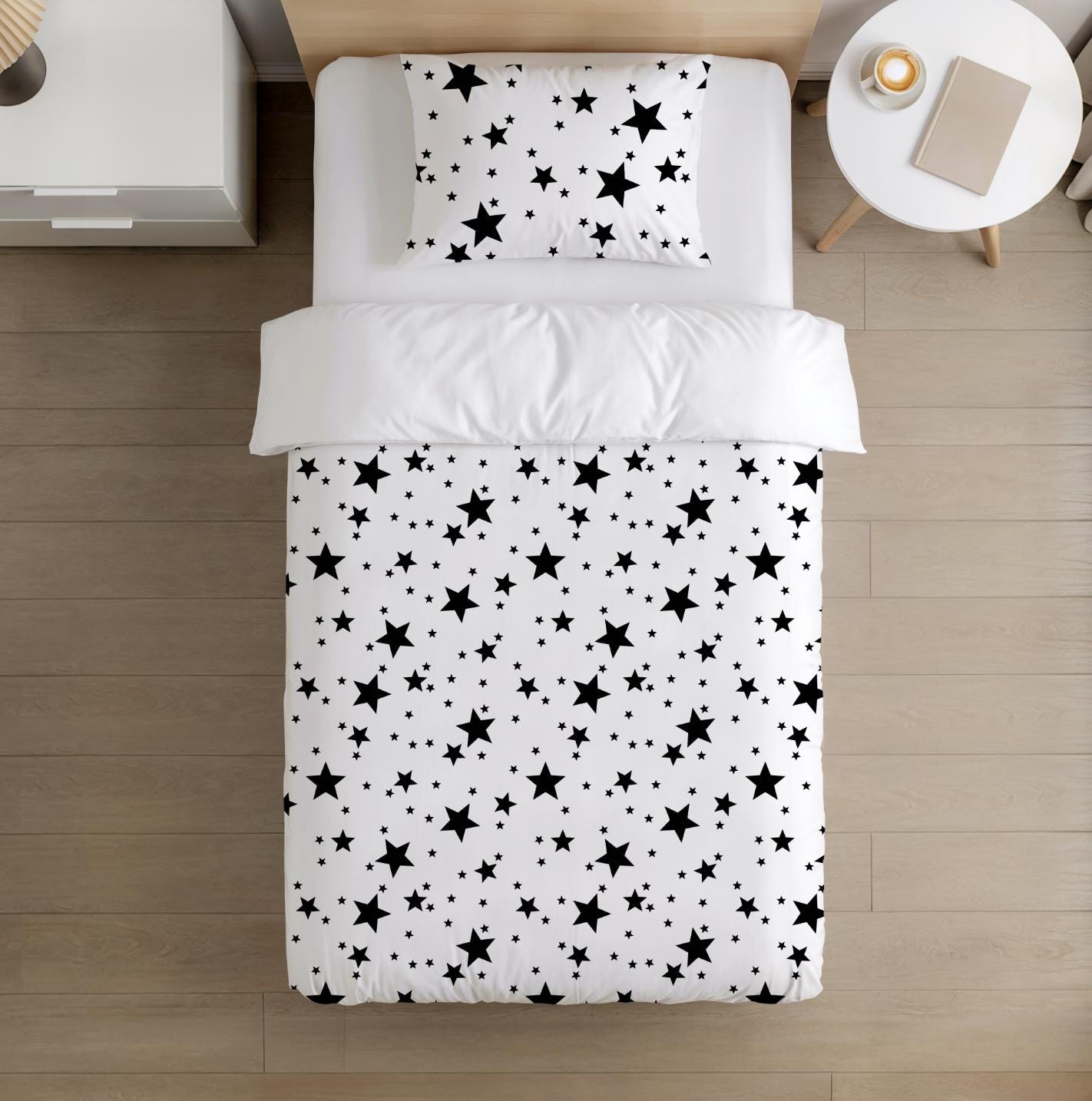 BEDDING - Stars Black, Duvet Cover set, Fitted Sheets, Pillow Case, Modern Colourful Kids Bedding