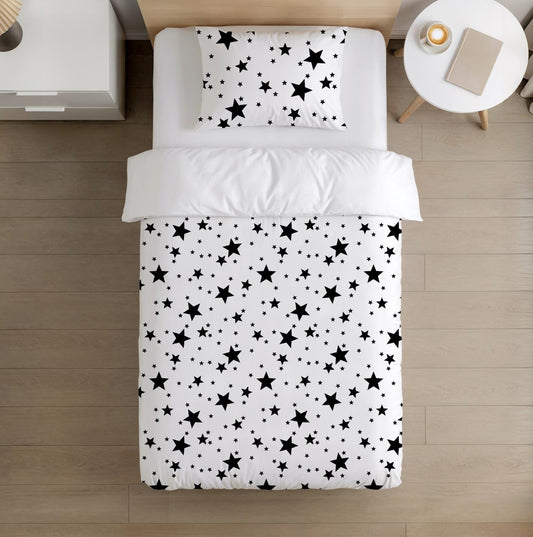 BEDDING - Stars Black, Duvet Cover set, Fitted Sheets, Pillow Case, Modern Colourful Kids Bedding