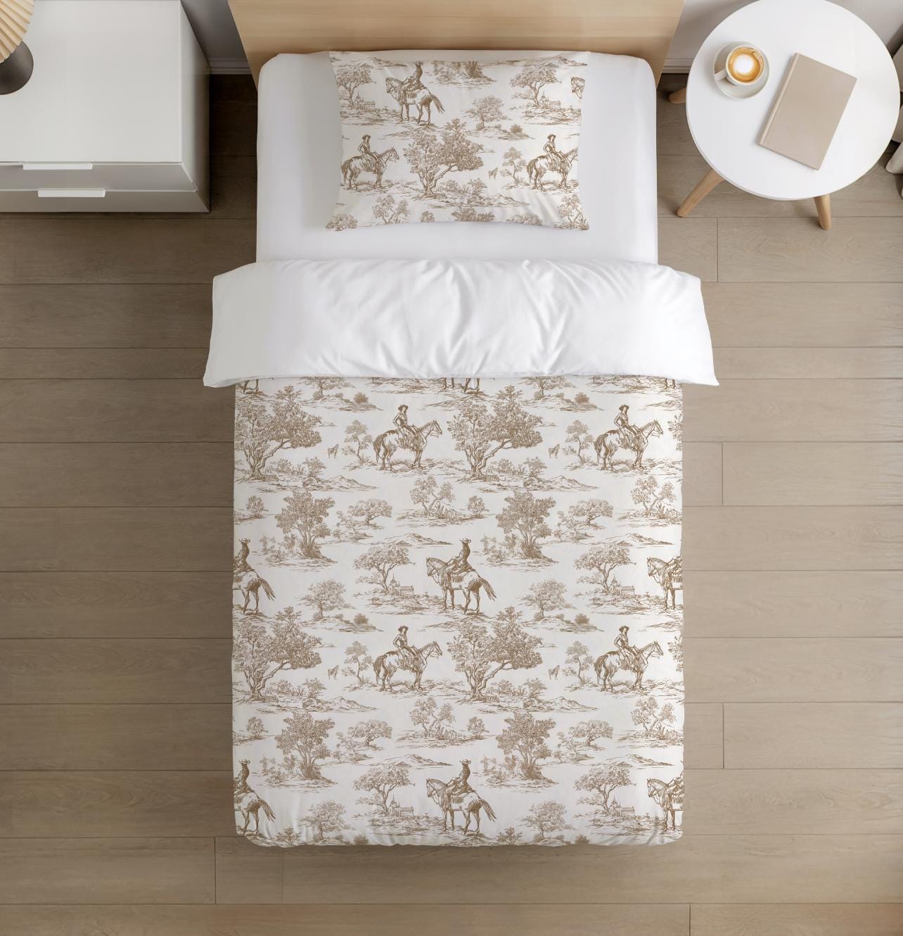 BEDDING - Toile De Jouy Texas, Country, Duvet Cover set, Fitted Sheets, Pillow Case, Modern Bedding