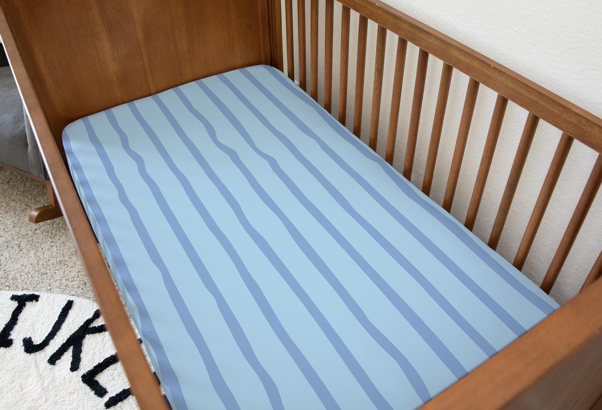 BEDDING - Blue Wavy Stripes, Duvet Cover set, Fitted Sheets, Pillow Case, Modern Bedding