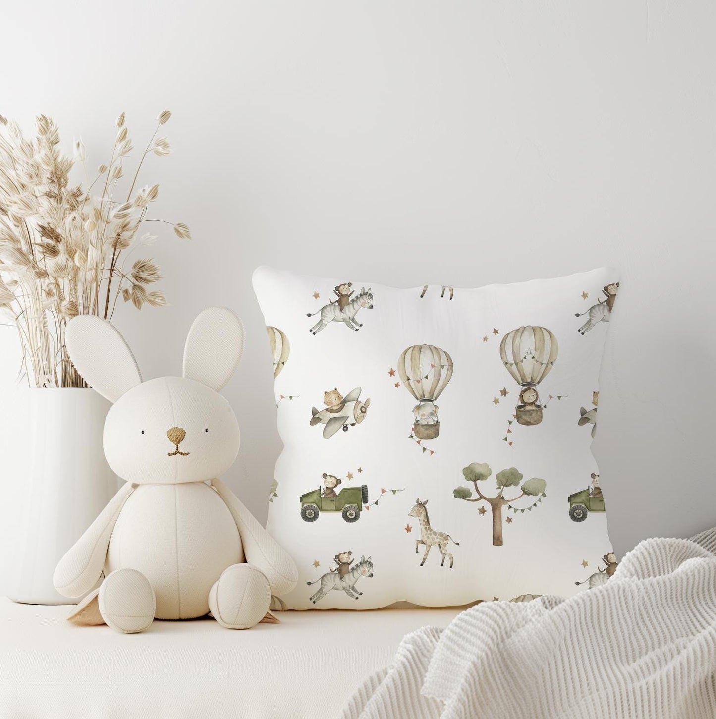 Hot Air Balloons with Safari Animals - Green, Duvet Covers, Fitted Sheets,, Kids and Baby Bedding, Childrens Room Decor, Bedding and Pillows