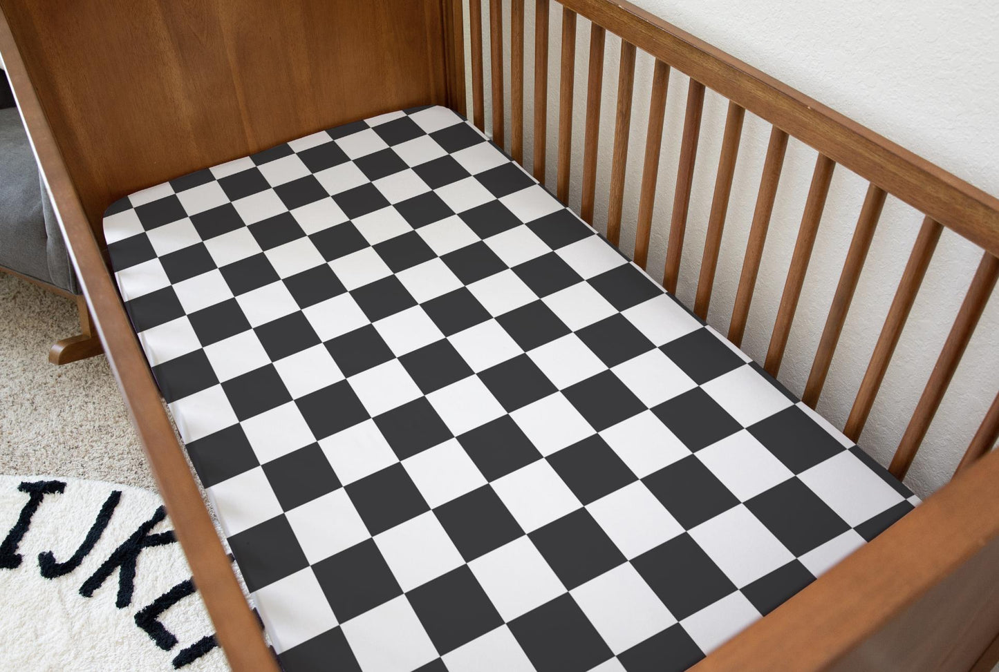 BEDDING - Checkered Almost Black and White, Duvet Cover, Fitted Sheet, Pillow Case, Modern Checkered Kids Bedding