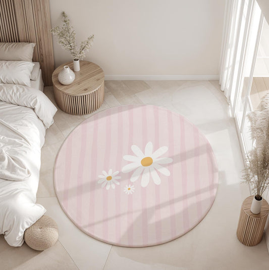 Stripes Pink with Daisies - Rug, Carpet, kids decor, Children's Room Decor, Kids Rug, Kids Carpet