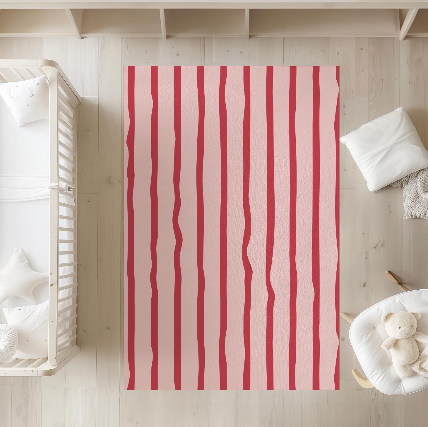 Wavy Stripes Pink and Red - Rug, Carpet, kids decor, Children's Room Decor, Kids Rug, Kids Carpet