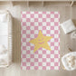 Checkered Pink and White with Yellow Star - Rug, Carpet, kids decor, Children's Room Decor, Kids Rug, Kids Carpet