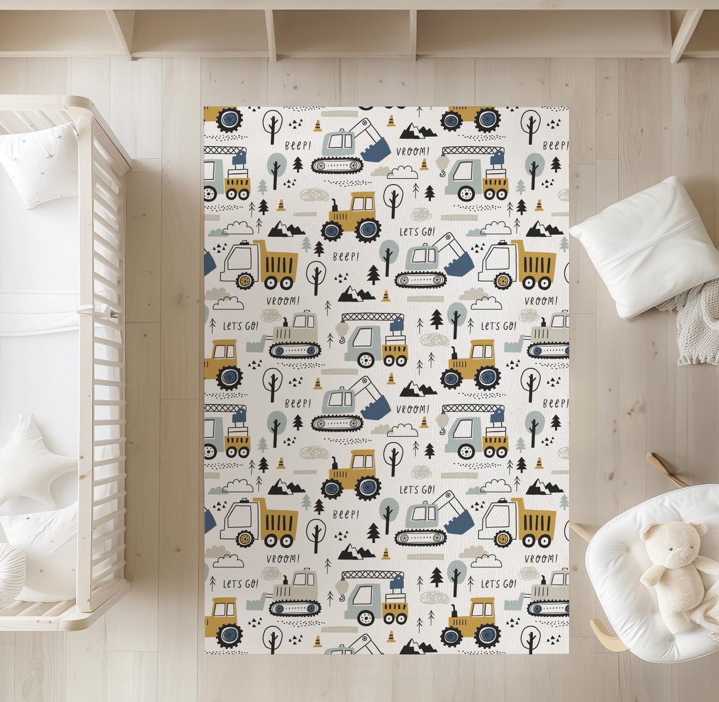Trucks and Diggers - Rug, Carpet, kids decor, Children's Room Decor, Kids Rug, Kids Carpet