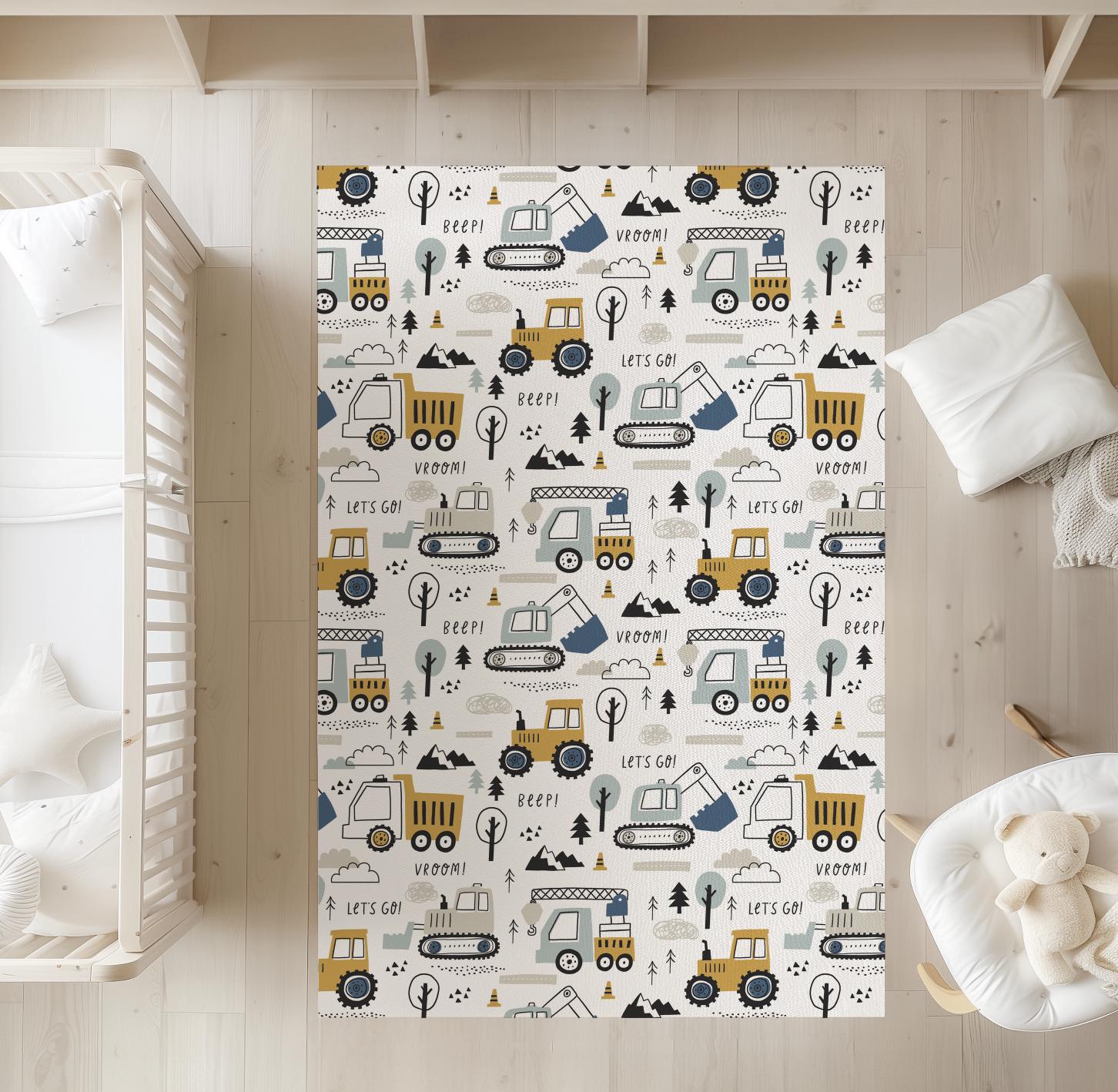 Trucks and Diggers - Rug, Carpet, kids decor, Children's Room Decor, Kids Rug, Kids Carpet