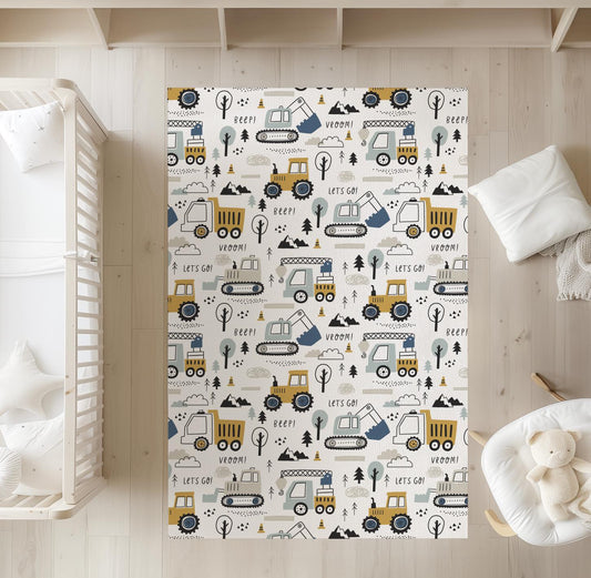 Trucks and Diggers - Rug, Carpet, kids decor, Children's Room Decor, Kids Rug, Kids Carpet