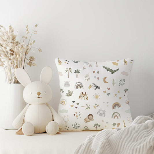 Little Doodle Safari Pillow, kids square throw pillow decor, Children's Room Decor, Cotbed bedding, Safari Throw pillow