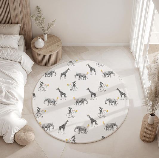 Safari - Animals on Unicycle - Rug, Carpet, kids decor, Children's Room Decor, Kids Rug, Kids Carpet