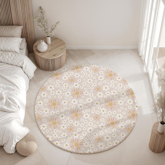 Sun & Daisies - Peach - Rug, Carpet, kids decor, Children's Room Decor, Kids Rug, Kids Carpet