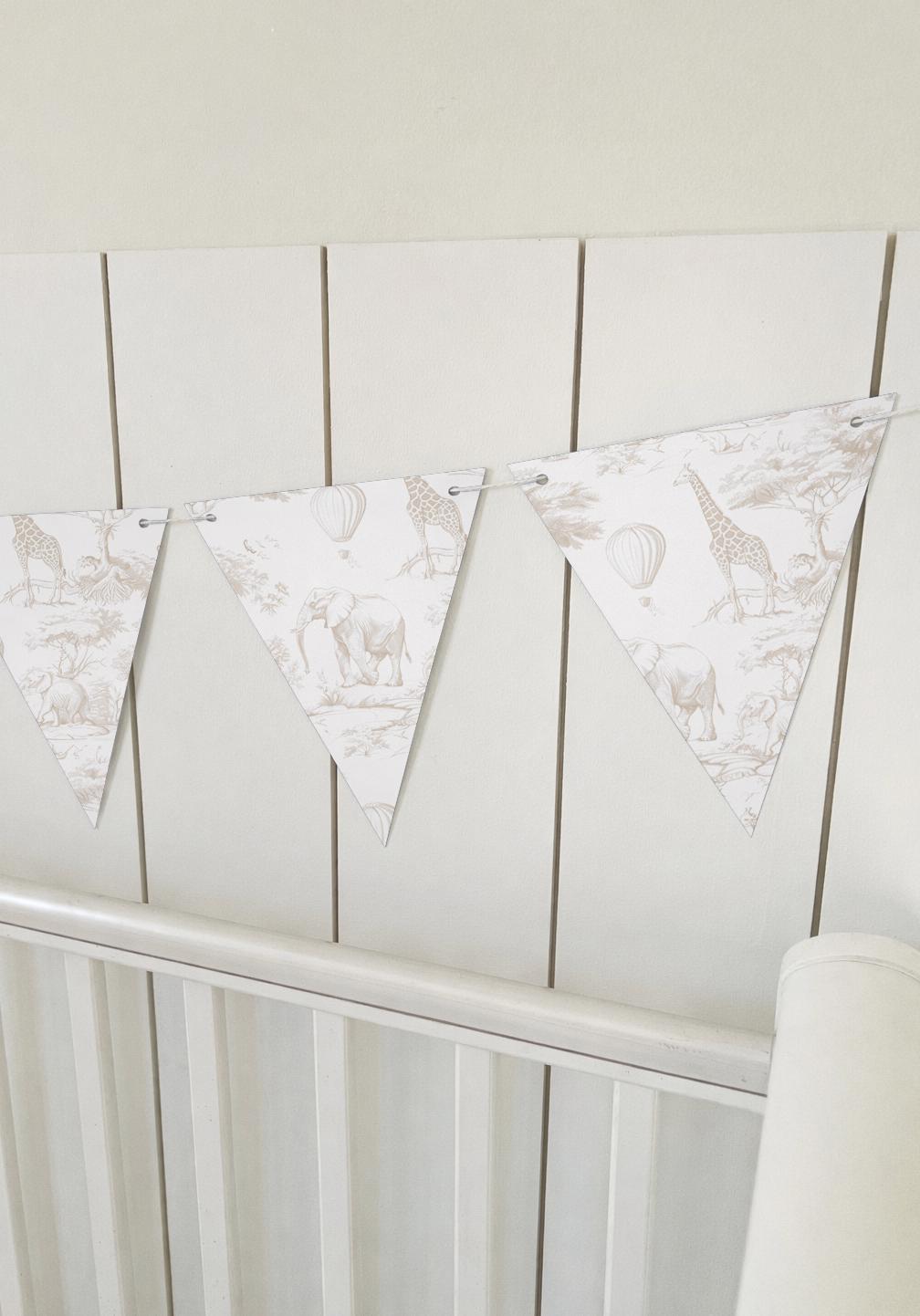 BUNTING - Toile De Jouy Safari - Beige, Cardstock (300gsm card NOT fabric) Nursery Wall Prints, Bedroom Bunting, Nursery Bunting, Play Room