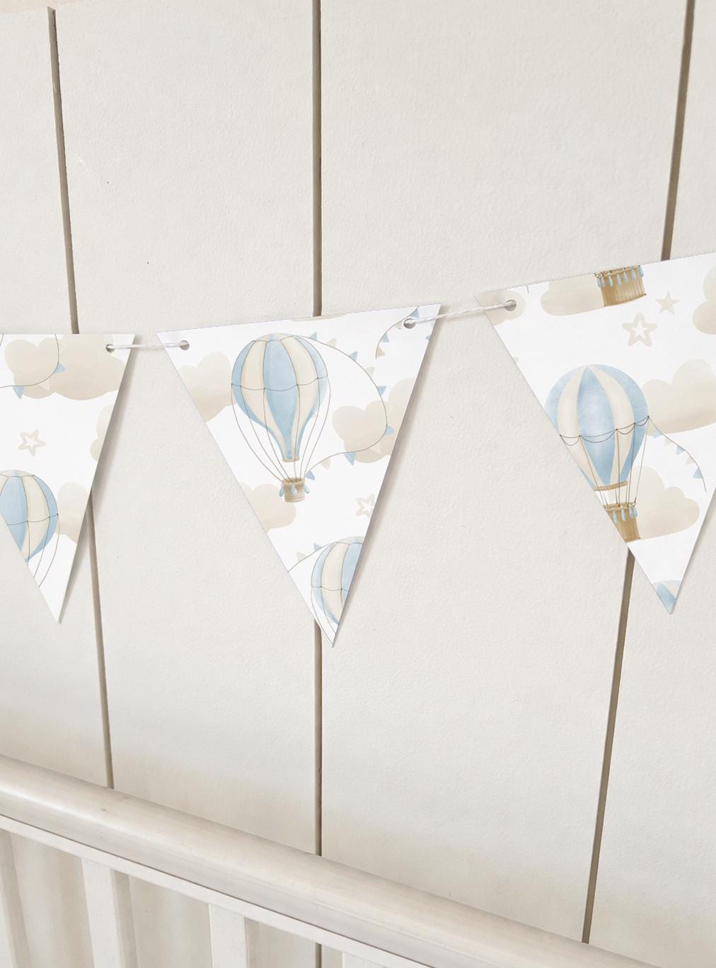BUNTING - Multi Hot Air Balloons - Blue, Cardstock (300gsm card NOT fabric) Nursery Wall Prints, Bedroom Bunting, Nursery Bunting, Play Room