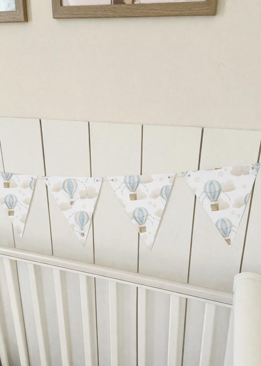 BUNTING - Multi Hot Air Balloons - Blue, Cardstock (300gsm card NOT fabric) Nursery Wall Prints, Bedroom Bunting, Nursery Bunting, Play Room