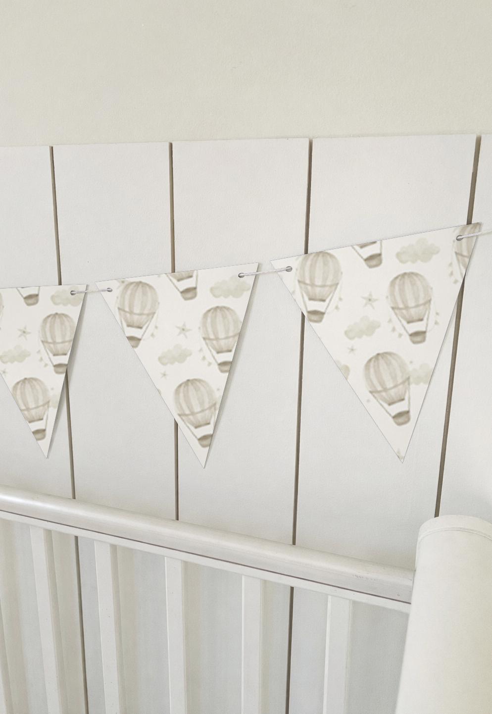 BUNTING - Hot Air Balloons -Faded Beige, Cardstock (300gsm card NOT fabric) Nursery Wall Prints, Bedroom Bunting, Nursery Bunting, Play Room