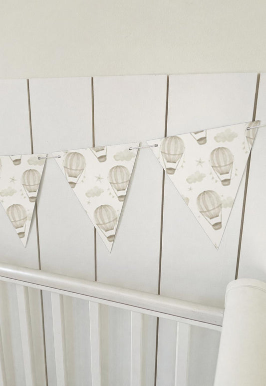 BUNTING - Hot Air Balloons -Faded Beige, Cardstock (300gsm card NOT fabric) Nursery Wall Prints, Bedroom Bunting, Nursery Bunting, Play Room