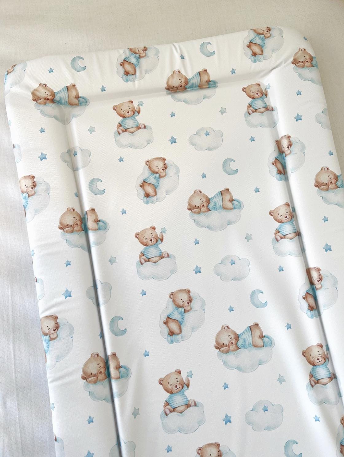 Baby Changing Mat - BLUE Bear on Clouds, Nappy Changing Mat, Waterproof Mat, Baby Gift, Wedge Changing Mat, Bear Nursery Decor, Unisex Decor