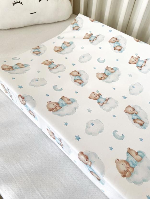 Baby Changing Mat - BLUE Bear on Clouds, Nappy Changing Mat, Waterproof Mat, Baby Gift, Wedge Changing Mat, Bear Nursery Decor, Unisex Decor