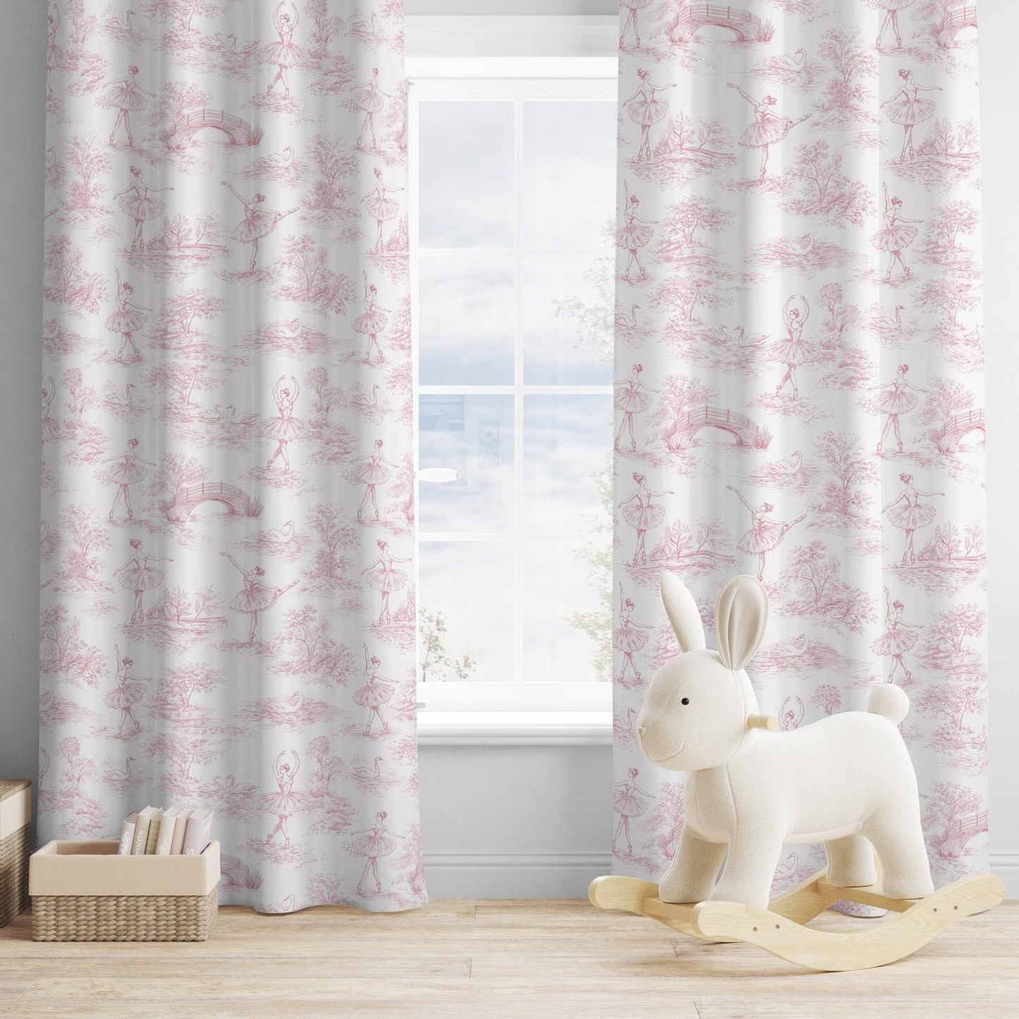 Chinoiserie Toile de Jouy BALLERINA - PINK, Curtains, Blackout or Non Blackout, Eyelet, Pencil Pleat or Rod Pocket, Curtains, Home Decor