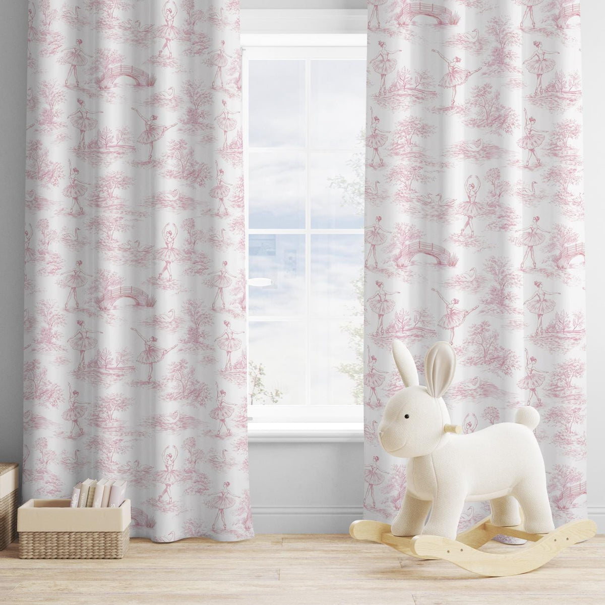 Chinoiserie Toile de Jouy BALLERINA - PINK, Curtains, Blackout or Non Blackout, Eyelet, Pencil Pleat or Rod Pocket, Curtains, Home Decor