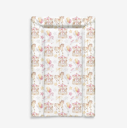 Vintage Pink Carousel Baby Changing Mat, Waterproof Changing Mat, Pink Nursery Decor, Wedge Mat, Travel Mat, Moses Basket Mat