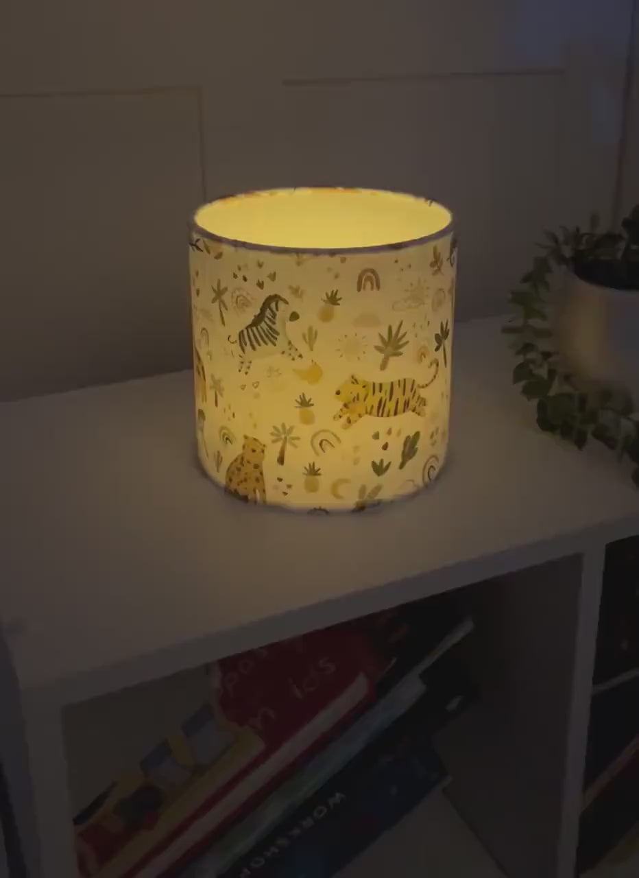 NIGHT LIGHT - Kids night light, Safari Doodle Design - Childrens Room lantern with LED Candle effect, Kids bedside light lantern, Kids decor